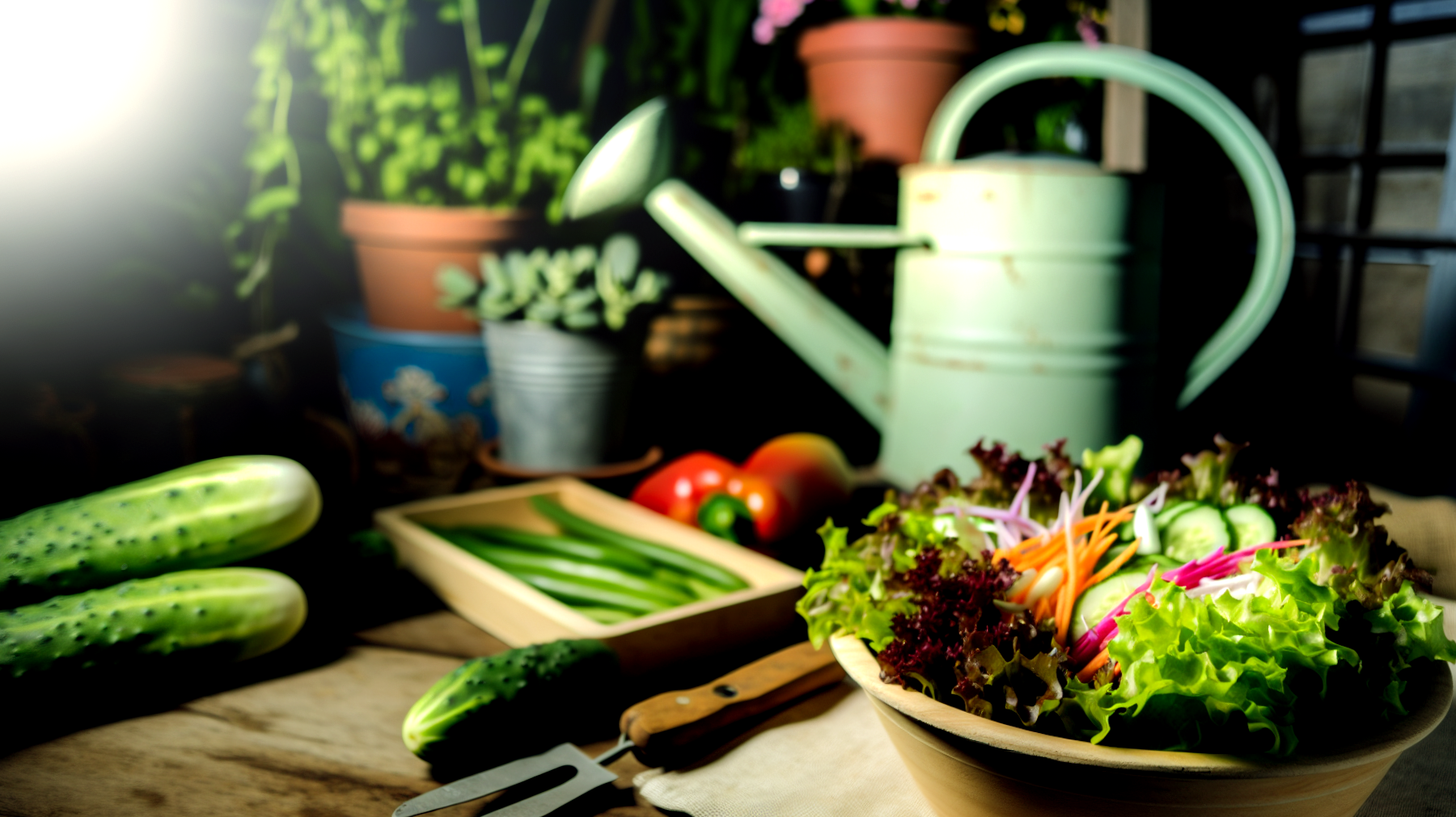 Insalata colorata piante aromatiche giardino fiorito"